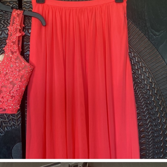 🪸La Femme Two Piece Beaded Pink Grapefruit Coral 2 Piece Prom Formal Dress - Picture 8 of 13